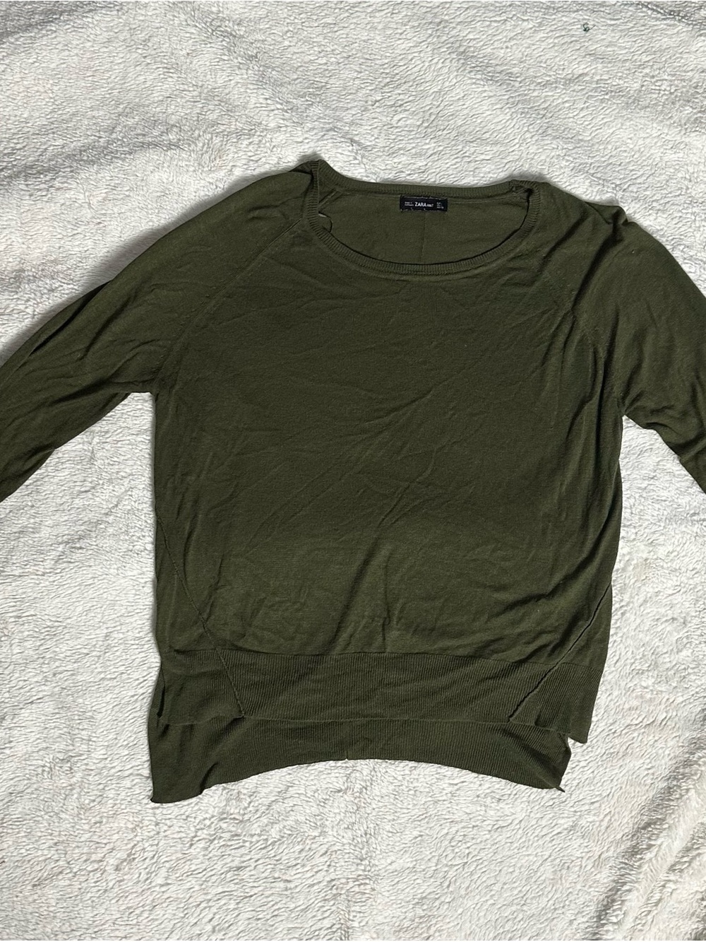 Zara Olive Green Knit Crewneck Sweater